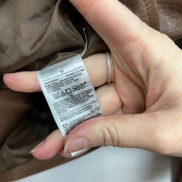 Old Navy Neutral Brown Belted Buckle Collared Faux Leather Moto Jacket Medium - Picture 6 of 6